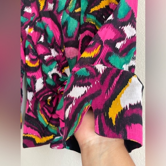 BellaPelle woman front tie blouse size M colorful abstract 100% cotton sexy open - Picture 3 of 9